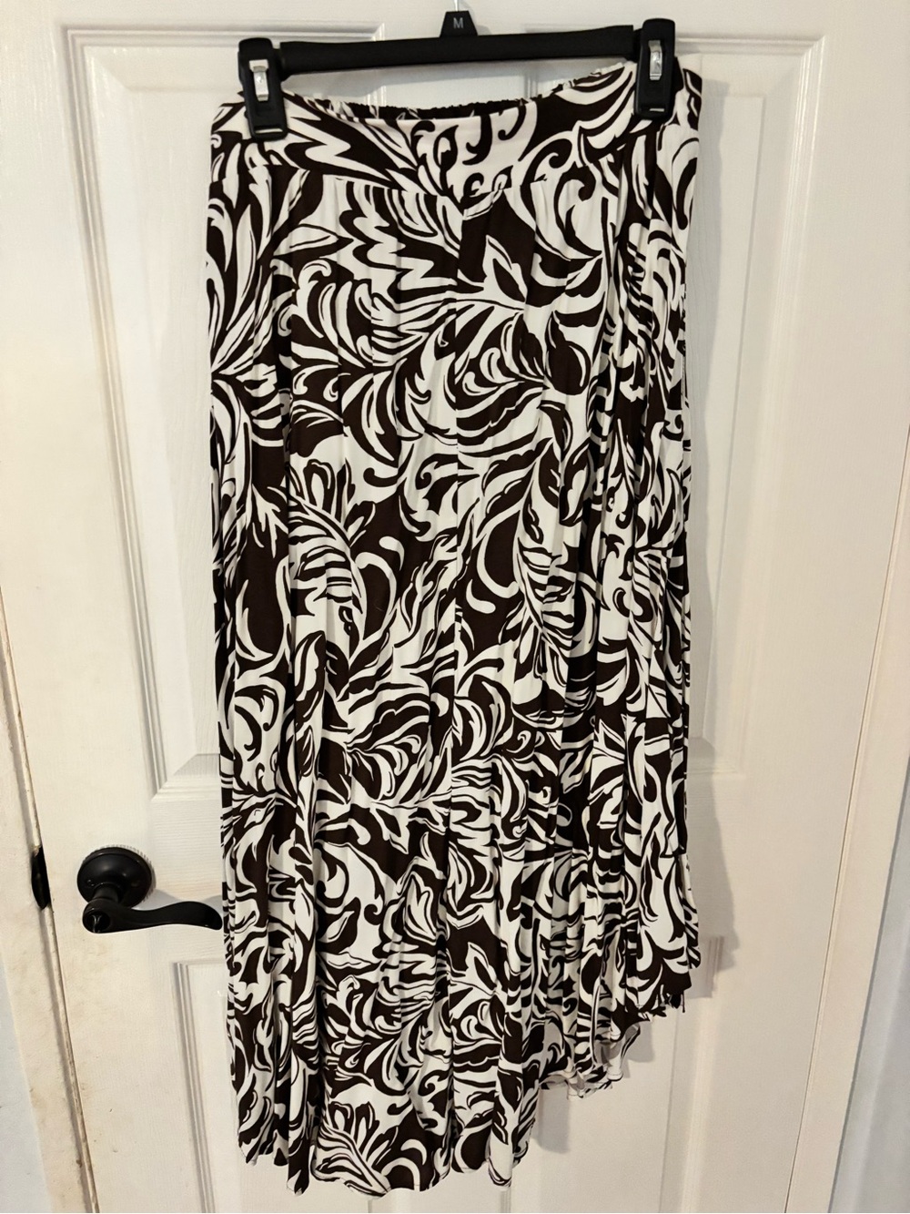 Women's Black and White Maxi Skirt with Swirl Print